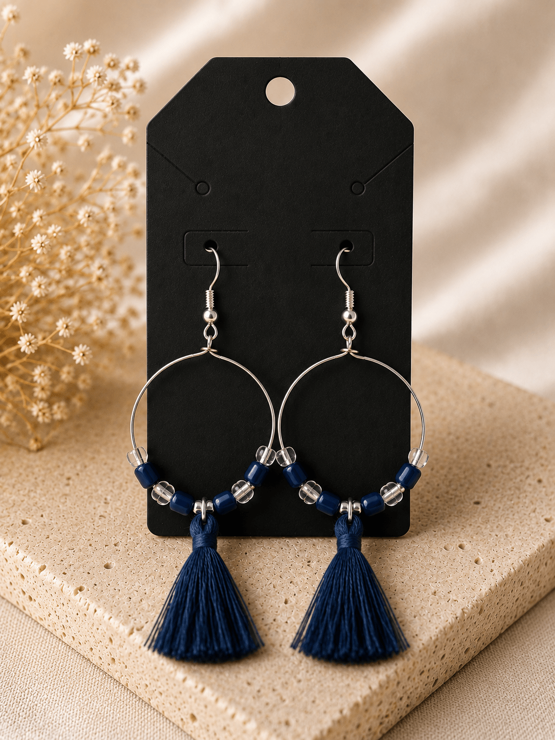 Boho Beaded Hoop Earrings with Tassels - Mendez craft house