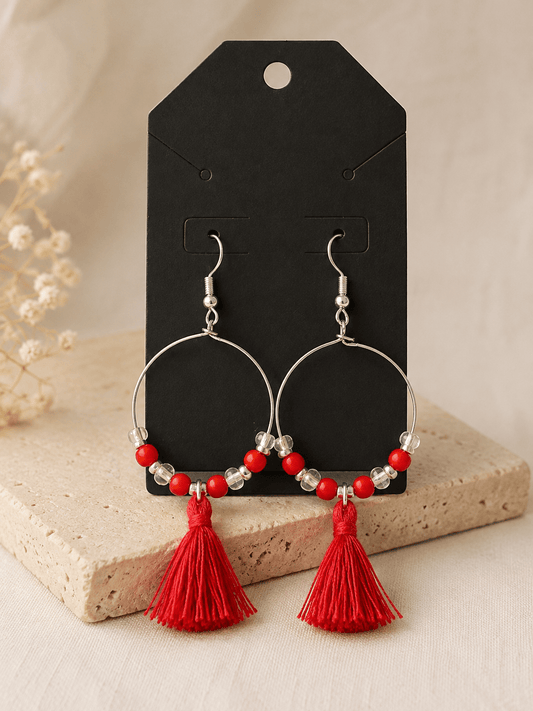 Boho Beaded Hoop Earrings with Tassels - Mendez craft house