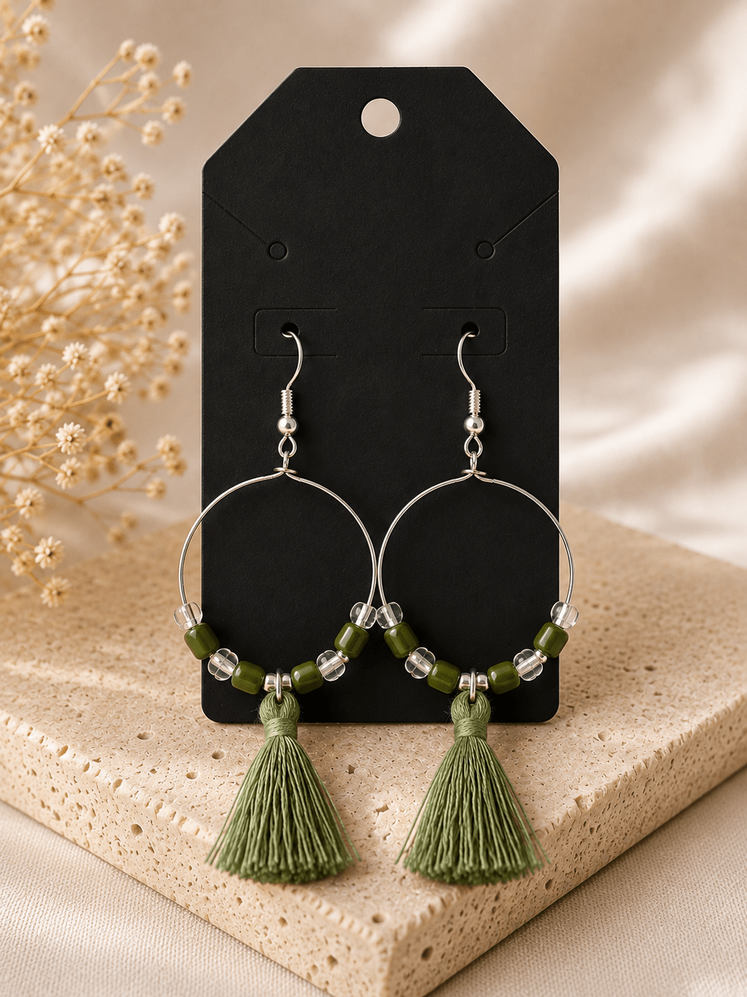 Boho Beaded Hoop Earrings with Tassels - Mendez craft house