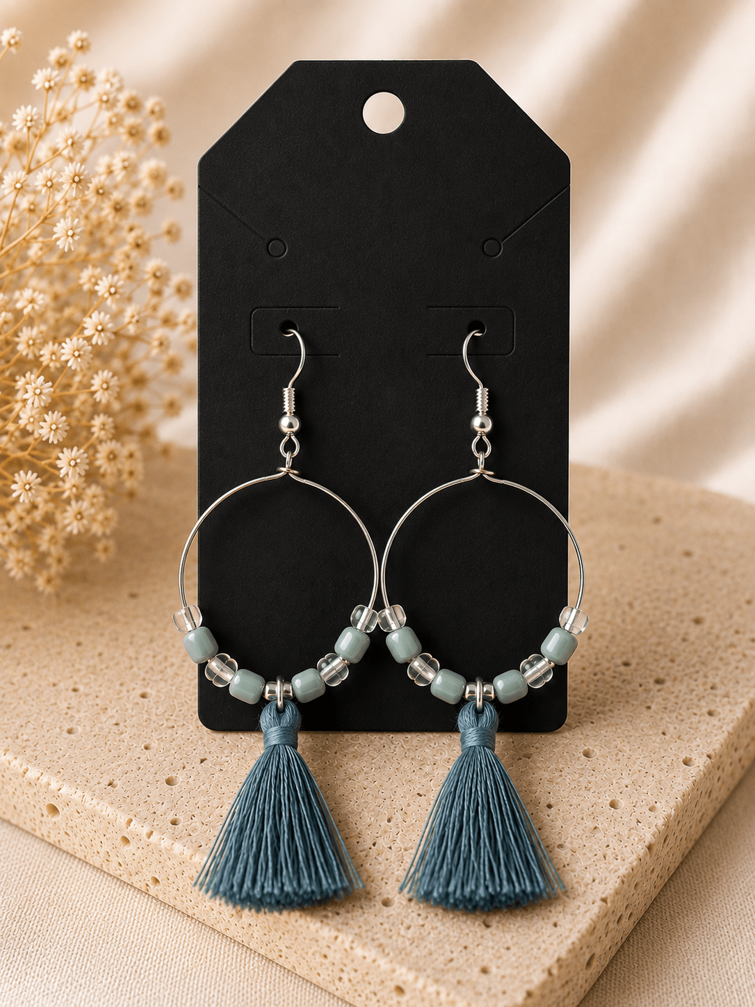 Boho Beaded Hoop Earrings with Tassels - Mendez craft house