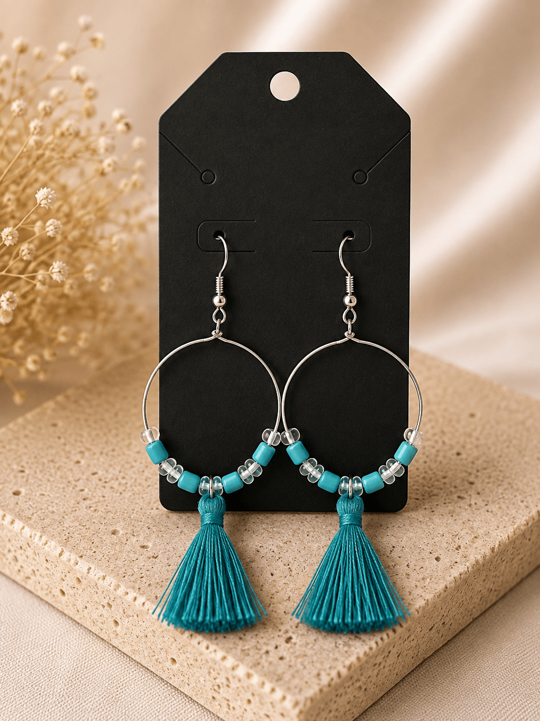 Boho Beaded Hoop Earrings with Tassels - Mendez craft house