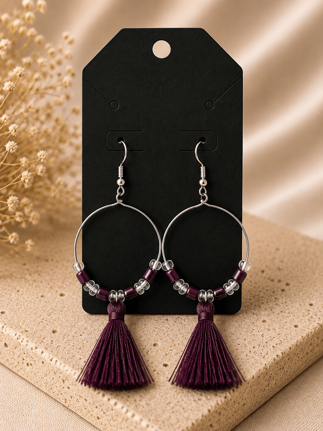 Boho Beaded Hoop Earrings with Tassels - Mendez craft house