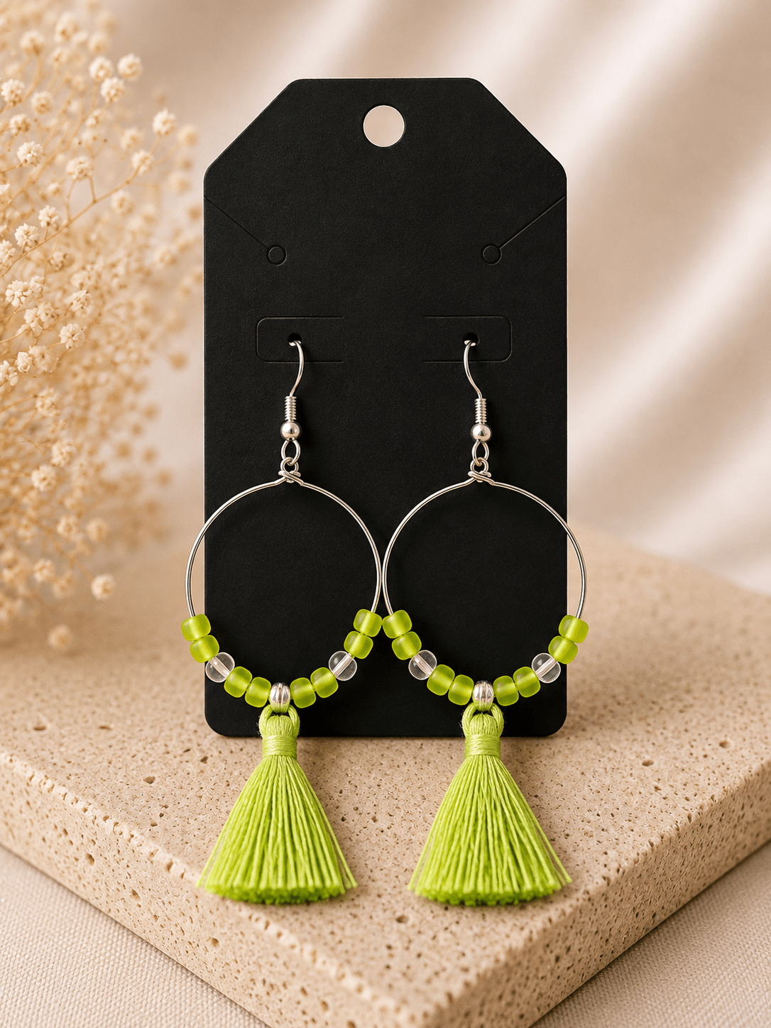 Boho Beaded Hoop Earrings with Tassels - Mendez craft house